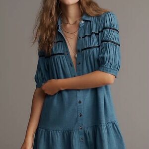 Anthropologie Maeve Leandra Shirted Denim Dress NEW